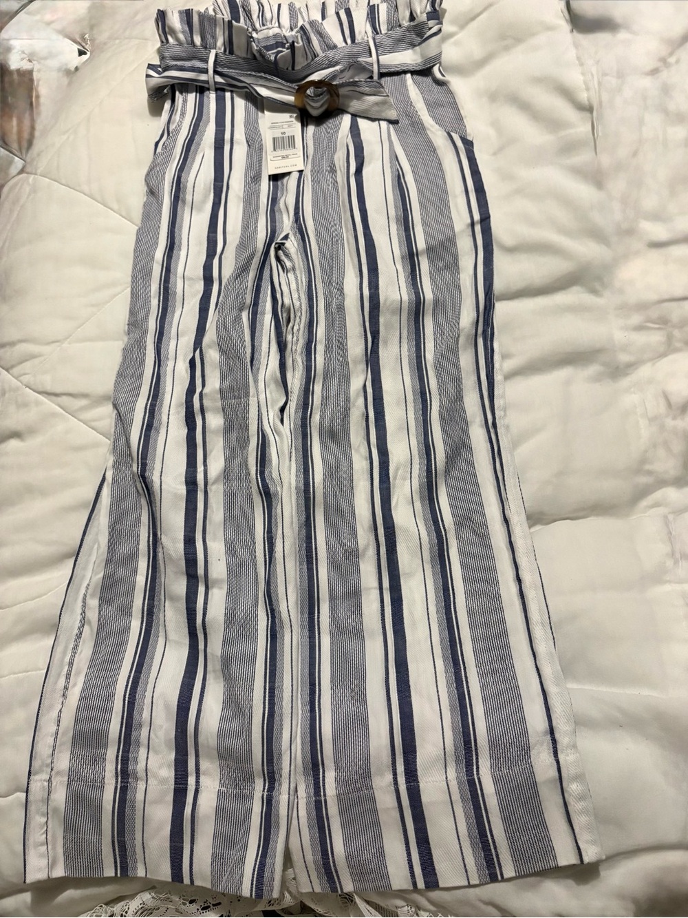 Habitual Blue & White Striped Paperbag-Waist Wide-Leg Pants